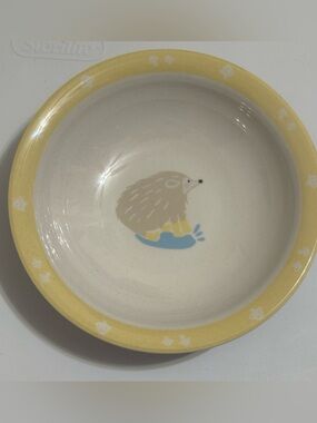 Yellow Trim Bowl with Hedgehog Design